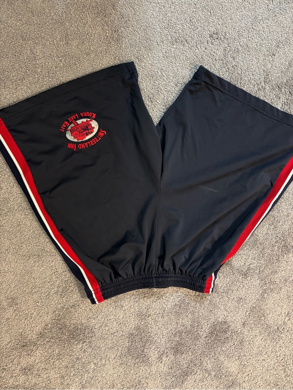 Dark blue Athletic Shorts with Red & White Side Stripes